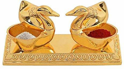 LABHCART Double Duck Shape Haldi Kumkum Box for Home Pooja Decorative Items Decorative Showpiece  -  8 cm(Metal, Gold)