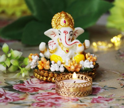Miss Peach Handicraft Resin Precious Blessings: Small Ganesha Statue of Prosperity & Wisdom Decorative Showpiece  -  9 cm(Polyresin, Multicolor)