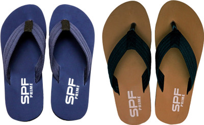 SPF Men Flip Flops(Brown, Blue , 6)