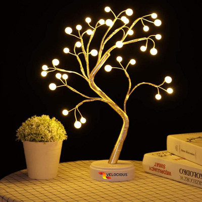 U.R.M. Enterprises Tabletop Firefly Bonsai Branches Tree Light with 36 Pearls LED Artificial Fairy Light Tree Desk Lamp Battery/USB Operated Decoration Night Light for Bedroom Home Party Wedding (Pack of 1 ) Table Lamp(25 cm, White)