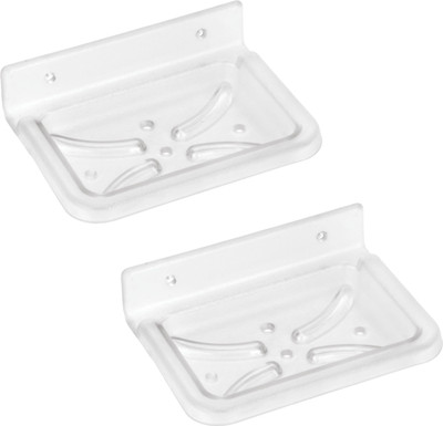 RUHE ABS Wall Mounted Square Soap Dish/Soap Stand/Soap Holder (Anti Rust & Corrosion free) Pack Of 2(Clear)