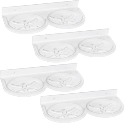 RUHE ABS Wall Mounted Round Double Soap Dish/Soap Stand/Soap Holder (Anti Rust & Corrosion free) Pack Of 4(Clear)
