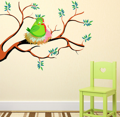 LANSTICK 91.44 cm BIRD IN NEST AT TREE STICKER Self Adhesive Sticker(Pack of 1)