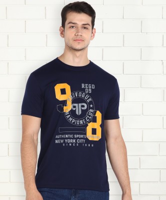 PROVOGUE Printed Men Round Neck Dark Blue T-Shirt