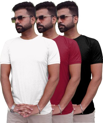 Mr Lier Solid Men Round Neck White, Maroon, Black T-Shirt