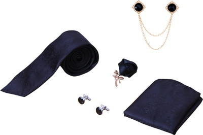 RANDOM STRIPE Silk Cufflink & Tie Pin Set(Black)