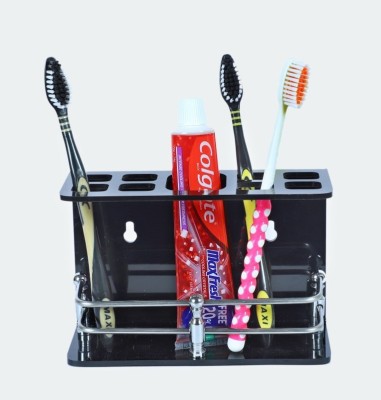 MULTIPLE HUB 8 Toothbrush Holder & 1 Toothpaste Holder Acrylic Toothbrush Holder(Black, Wall Mount)