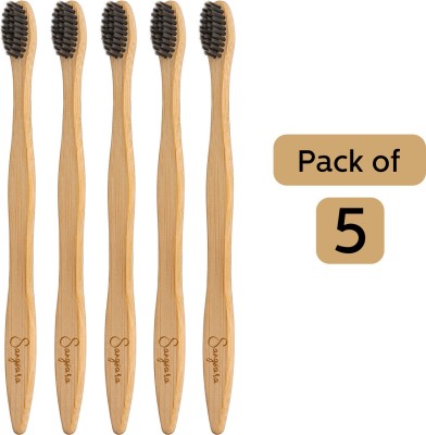 Sangsara By Dr. Odin Bamboo Toothbrush Charcoal Bristles Biodegradable, Natural, Eco-Friendly, Compostable, Vegan Reusable Bamboo Toothbrush Extra Soft Toothbrush(Pack of 5)