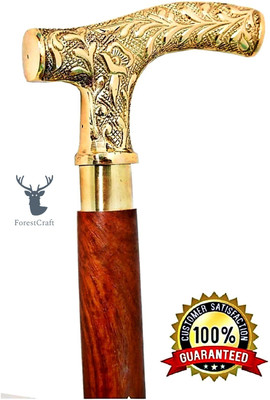 forest craft Brass Golden Handle With Sheesham Wooden 36-Inch Walking Stick