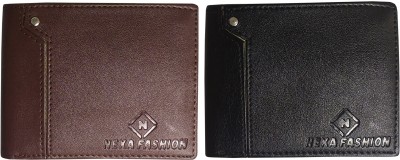 NEXA FASHION Men Brown, Black Artificial Leather Wallet(3 Card Slots, Pack of 2)