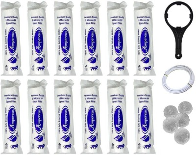 AMPEREUS 12pcs PP Spun Filter + 1 Spanner + 4 Antiscalant Balls + 2mtr Water Pipe | for All Types of RO Water Purifiers (12 Piece, White, 10 Inch, 5 Micron) - 5 Mcirone RO Spun Filter Cartridge Solid Filter Cartridge(0.5, Pack of 12)