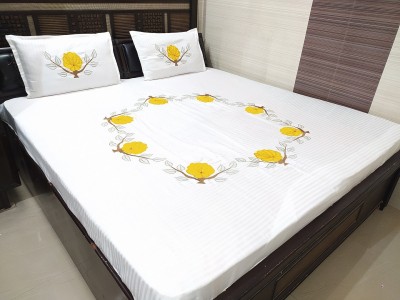 ABC TEXTILE HOUSE 250 TC Cotton King Embroidered Flat Bedsheet(Pack of 1, White)