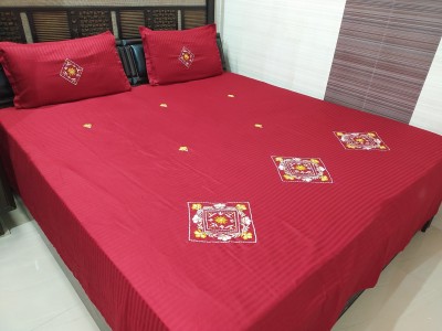 ABC TEXTILE HOUSE 250 TC Cotton King Embroidered Flat Bedsheet(Pack of 1, Maroon)