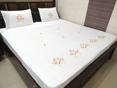 ABC TEXTILE HOUSE 250 TC Cotton King Embroidered Flat Bedsheet(Pack of 1, White)