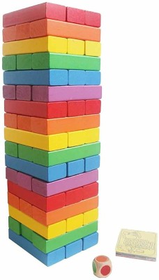 PromoCart Jenga Wooden Colorful Building Blocks Educational Game Toy 48 Pcs(Multicolor)