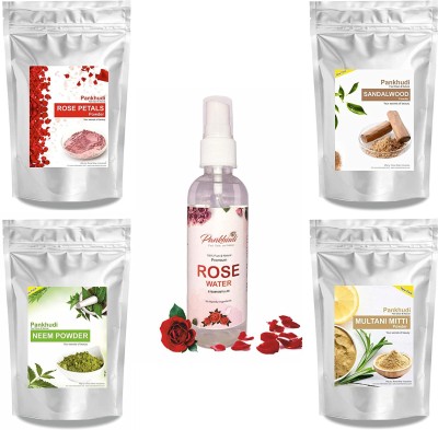 Pankhudi chandan neem multani mitti rose powder with rose water 100gm each(4 Items in the set)