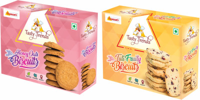 tasty trends HONEY OATS - TUTI-FRUITY BISCUITS / COOKIES, COMBO OF TASTE & HEALTHY FLAVOURS OF COOKIES, 200 grams x 2 packs (1 pack each) Cookies Biscuit(2 x 200 g)