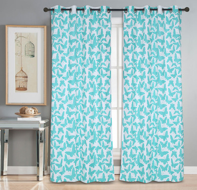 Dekor World 275 cm (9 ft) Long Door Cotton Semi Transparent Curtain (Pack Of 2)(Blue, Animal)