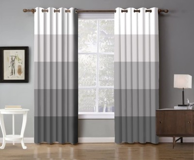 TAMP 214 cm (7 ft) Polyester Room Darkening Door Curtain (Pack Of 2)(3D Printed, Grey)