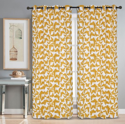 Dekor World 215 cm (7 ft) Cotton Semi Transparent Door Curtain (Pack Of 2)(Animal, Yellow)