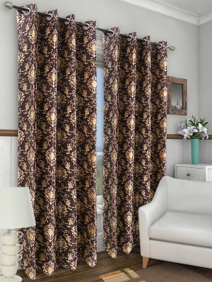 Dekor World 150 cm (5 ft) Polyester Semi Transparent Window Curtain (Pack Of 2)(Printed, Brown)