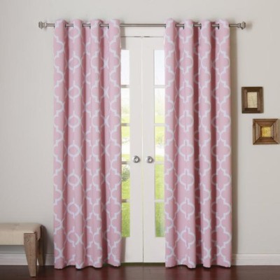 Dekor World 150 cm (5 ft) Cotton Semi Transparent Window Curtain (Pack Of 2)(Printed, Pink)