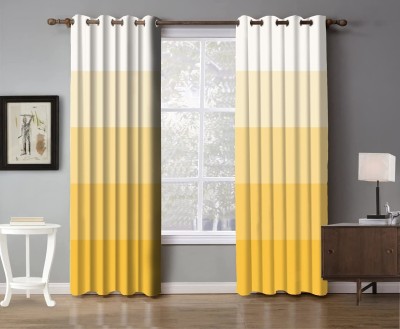 OHD 214 cm (7 ft) Polyester Room Darkening Door Curtain (Pack Of 2)(3D Printed, Yellow)