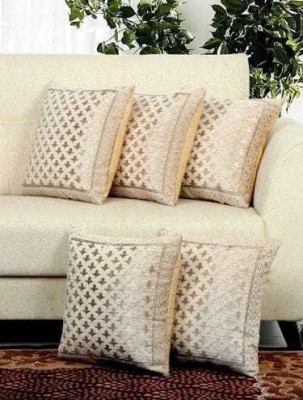 Bdeck Bruders Self Design Cushions Cover(Pack of 5, 40.64 cm*40.64 cm, Beige)