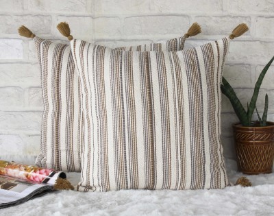 Dekor World Striped Cushions & Pillows Cover(Pack of 2, 60 cm*60 cm, Beige, Green)