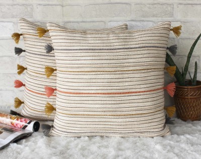 Dekor World Striped Cushions & Pillows Cover(Pack of 2, 50 cm*50 cm, Beige, Orange)