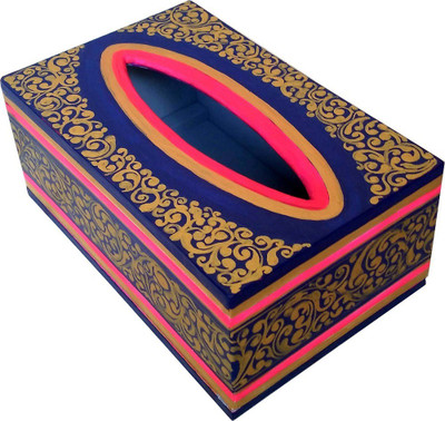 Kreeta Crafts 1 Compartments MDF Tissue Holder(Blue, Golden)