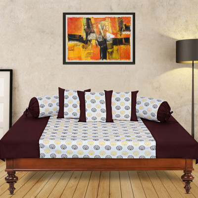 Dekor World Cotton Abstract Diwan Set(Brown)