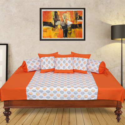 Dekor World Cotton Abstract Diwan Set(Orange)