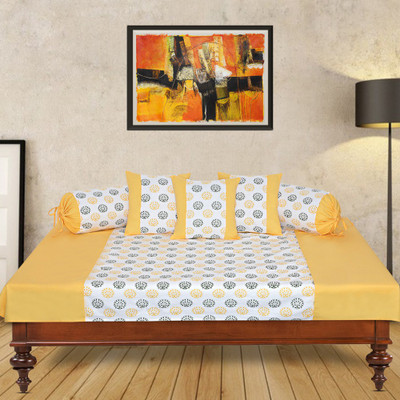 Dekor World Cotton Abstract Diwan Set(Yellow)