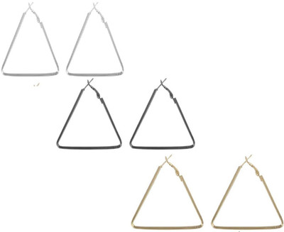 DENICRAAS A combo of high-polish hoop Dark brown and golden and silver earrings featuring a Traingle shape 3p Iolite Alloy Hoop Earring