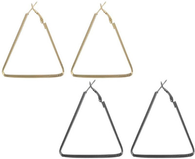 DENICRAAS A combo of high-polish hoop Gunblack and golden earrings featuring a Traingle shape 2p Iolite Metal Hoop Earring