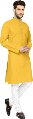 FABWAX Men Solid Straight Kurta(Yellow)