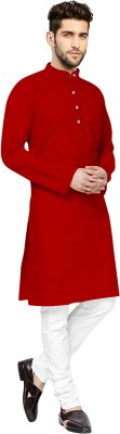 FABWAX Men Solid Straight Kurta(Red)