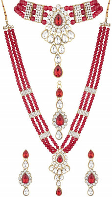 White pearl Alloy Gold-plated Red Jewellery Set(Pack of 1)