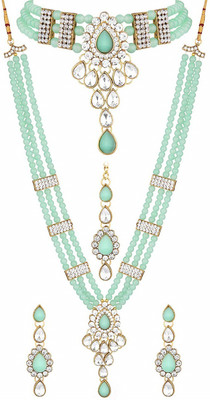 White pearl Alloy Gold-plated Green Jewellery Set(Pack of 1)
