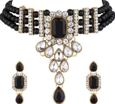 ashlyn creations Alloy Gold-plated White, Gold, Black Jewellery Set(Pack of 1)
