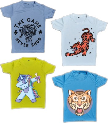 RISH Boys & Girls Printed Polyester T Shirt(Multicolor, Pack of 4)
