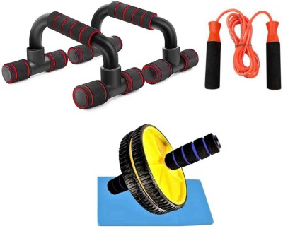 Dr Pacvu Athletes CHOICE, Pack Of 2 Fitness COMBO, 1x ABS Builder Wheel Roller Abdominal, Core and Ab Exerciser, 1x Pushup Bar Stands for Chest and Dips, 1xskipping rope Resiatance Band For Gym Workout Equipment Strength Increase, for Men, Women, Kids, Girls, Children, Adult Best in Sports & Fitness