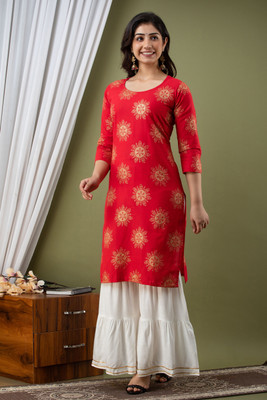 Surhi Women Printed Straight Kurta(Red)