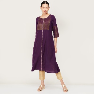 Melange by Lifestyle Women Printed A-line Kurta(Purple)