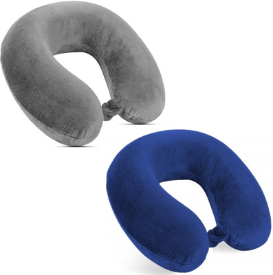 MOMSCAPE U Shape Micro Fiber Button Velvet Travel Neck Rest Pillow for Flight Travel (Set of 2) (Grey & Navy Blue) Neck Pillow(Grey, Navy Blue)