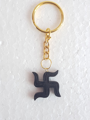 DKJ HANDICRAFT Pure Ebony Wood Swastik Keychain Fancy Keychain (1 inch) Wood Chain Key Chain