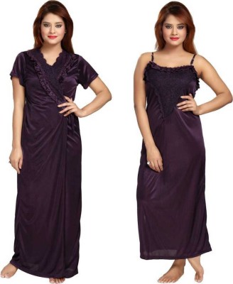 Next Creations Women Nighty with Robe(Purple)