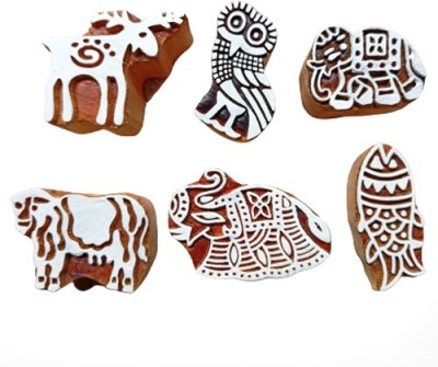 Skindia woooden printing blocks stamp Printing Blocks(Pack of 6)