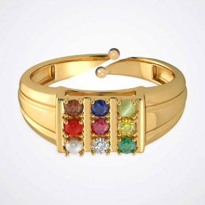 GemsPower Navratan Ring Gold Plated Ring for Men & Women 9 Gemstone Unisex Sapphire Gold Plated Ring Brass Sapphire Gold Plated Ring